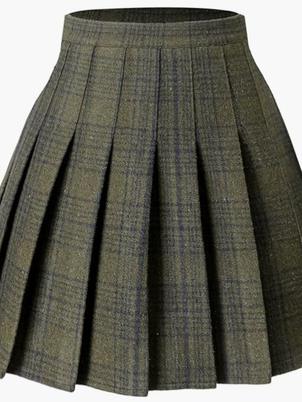Hoerev Wool Plaid Pleated Mini Skort in Green